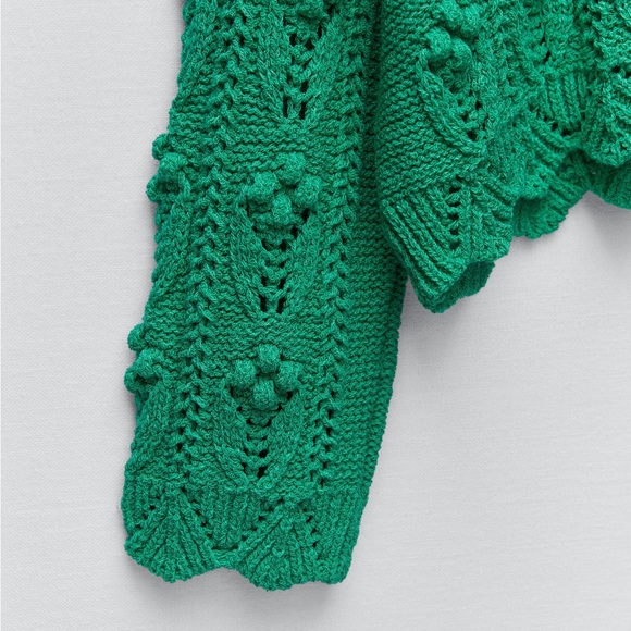 Zara Green Pom Pom Sweater - Picture 7 of 11
